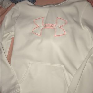 white underarmour hoodie with pink accent
